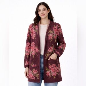 Free People Flower Power Cardigan Mulberry Combo Wool Alpaca Sweater XS Boho